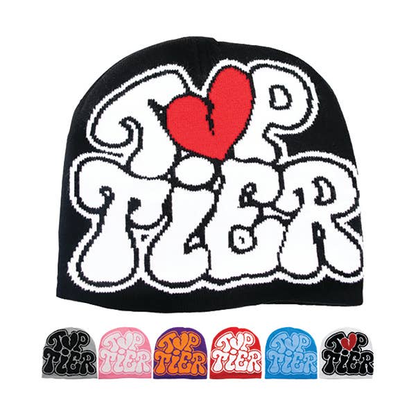WINTER BEANIE LETTER HAT "TOP TIER" - ASSORTED COLORS 12PK