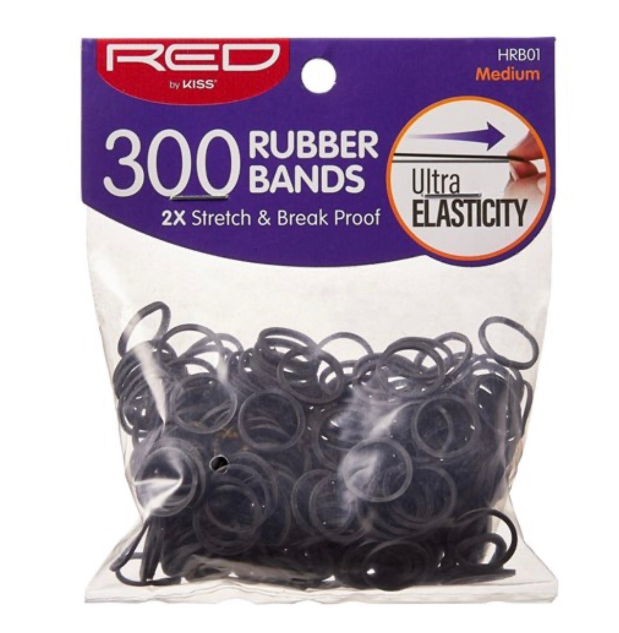 Kiss Red Rubber Bands Black Medium 300 Count Bag