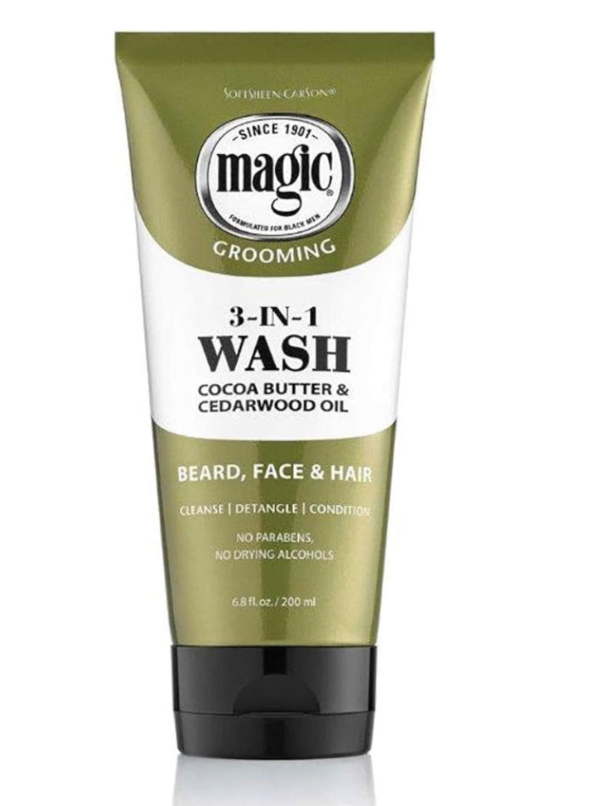 SoftSheen-Carson Magic Beard Wash 3 In 1 Cleanses and Conditions for Face, Beard and Hair, With Cocoa Butter and Shea Butter, 6.8 fluid ounces