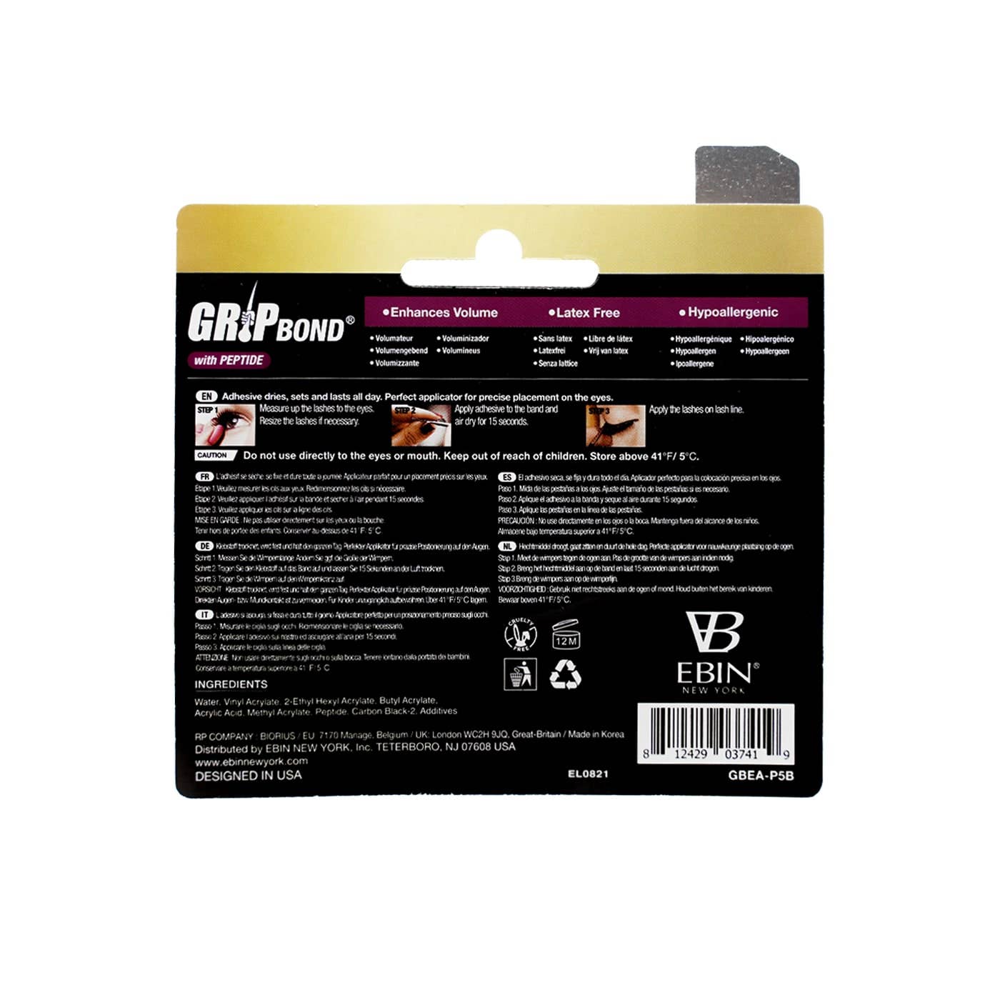 GRIP BOND LASH ADHESIVE with PEPTIDE - BLACK / BRUSH