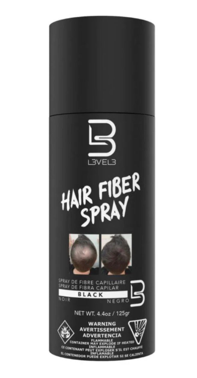 L3 Level 3 Black Hair Fiber Spray - Covers Bald Spots & Thinning Hair - Instant Gray Coverage & Thicker Hair Appearance