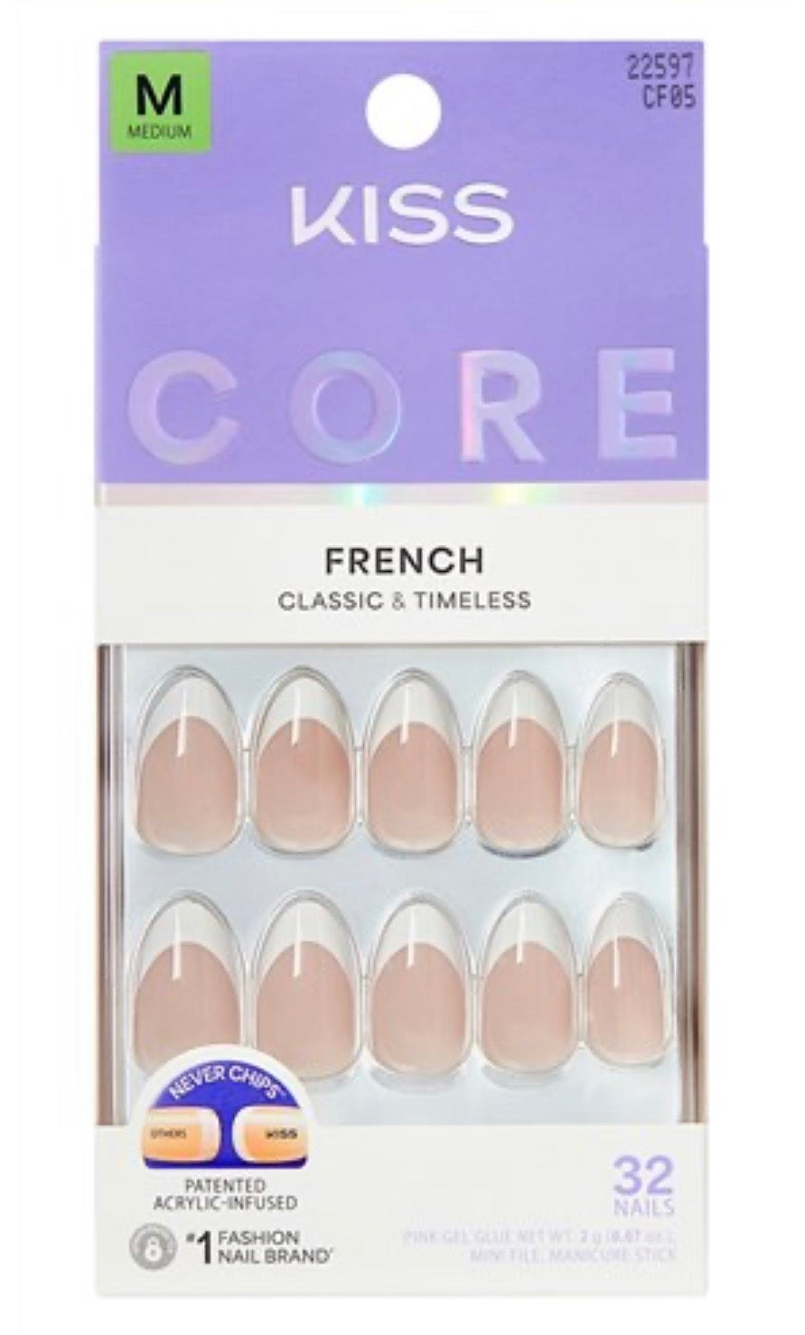 Kiss Core French Nails Press On 32 Count Medium Curiosity
