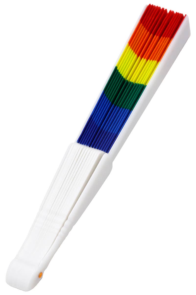 Rainbow Pride White Frame Hand-Held Folding Fan