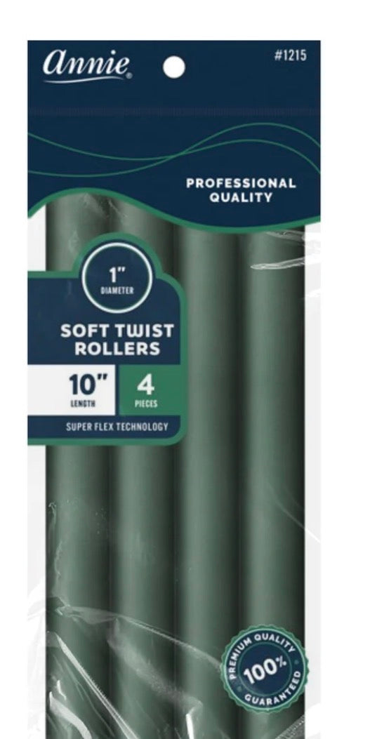 Annie Soft Twist Hair Rollers 1 Inch, 4 Count, Green