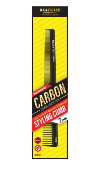 Black Ice Professional Carbon Styling Comb 7"
