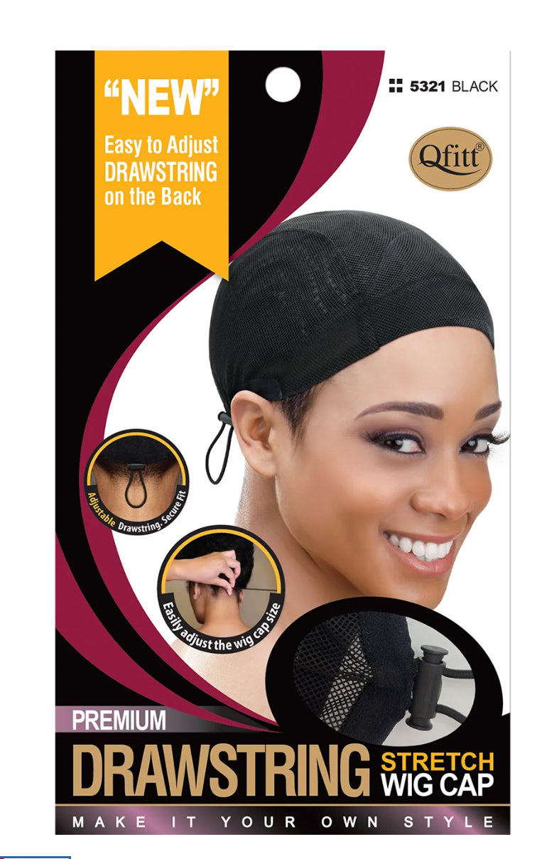 Qfitt Drawstring Stretch Wig Cap, Black