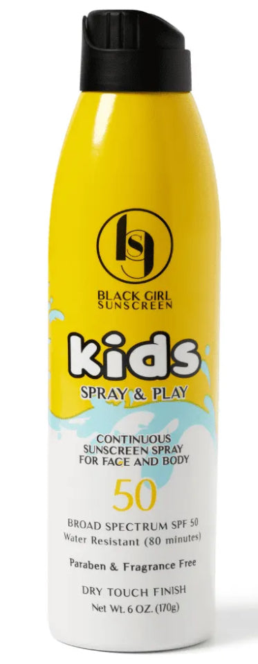 Black girl sunscreen kids spray and play