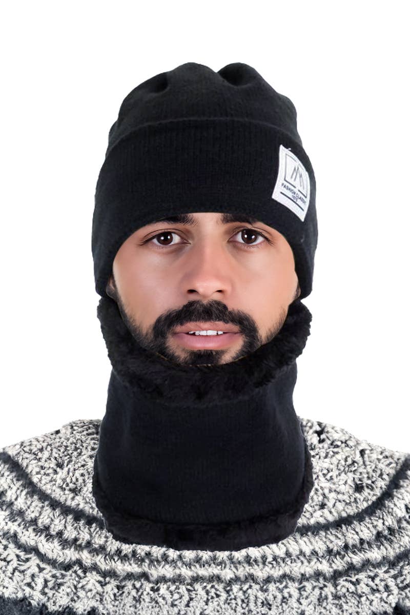 Monochrome Fleece Lined Beanie Neck Warmer Set