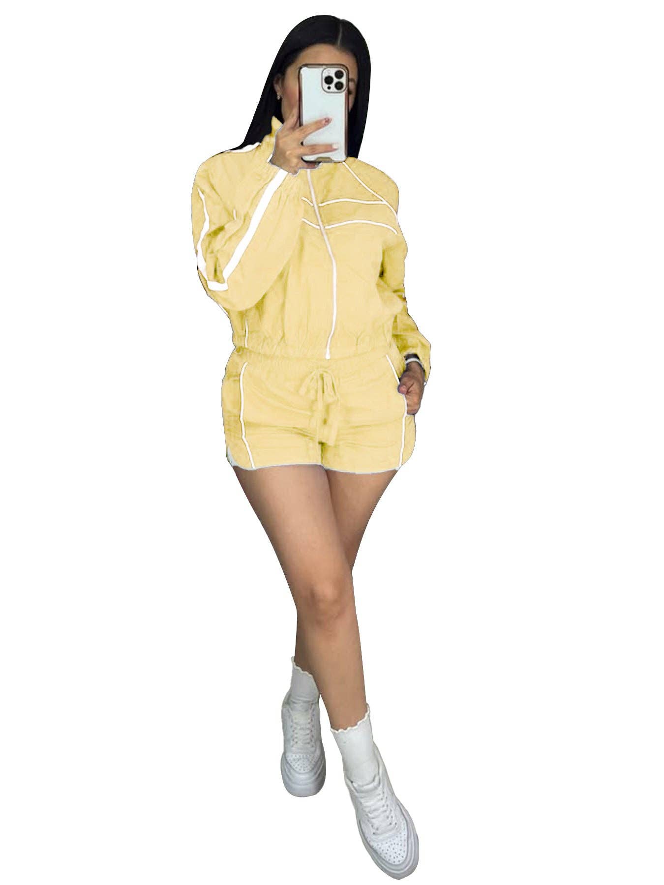 FASHION Two-Piece Track Shorts and Cropped Zip-Up Jacket Set 5020LY-clothes