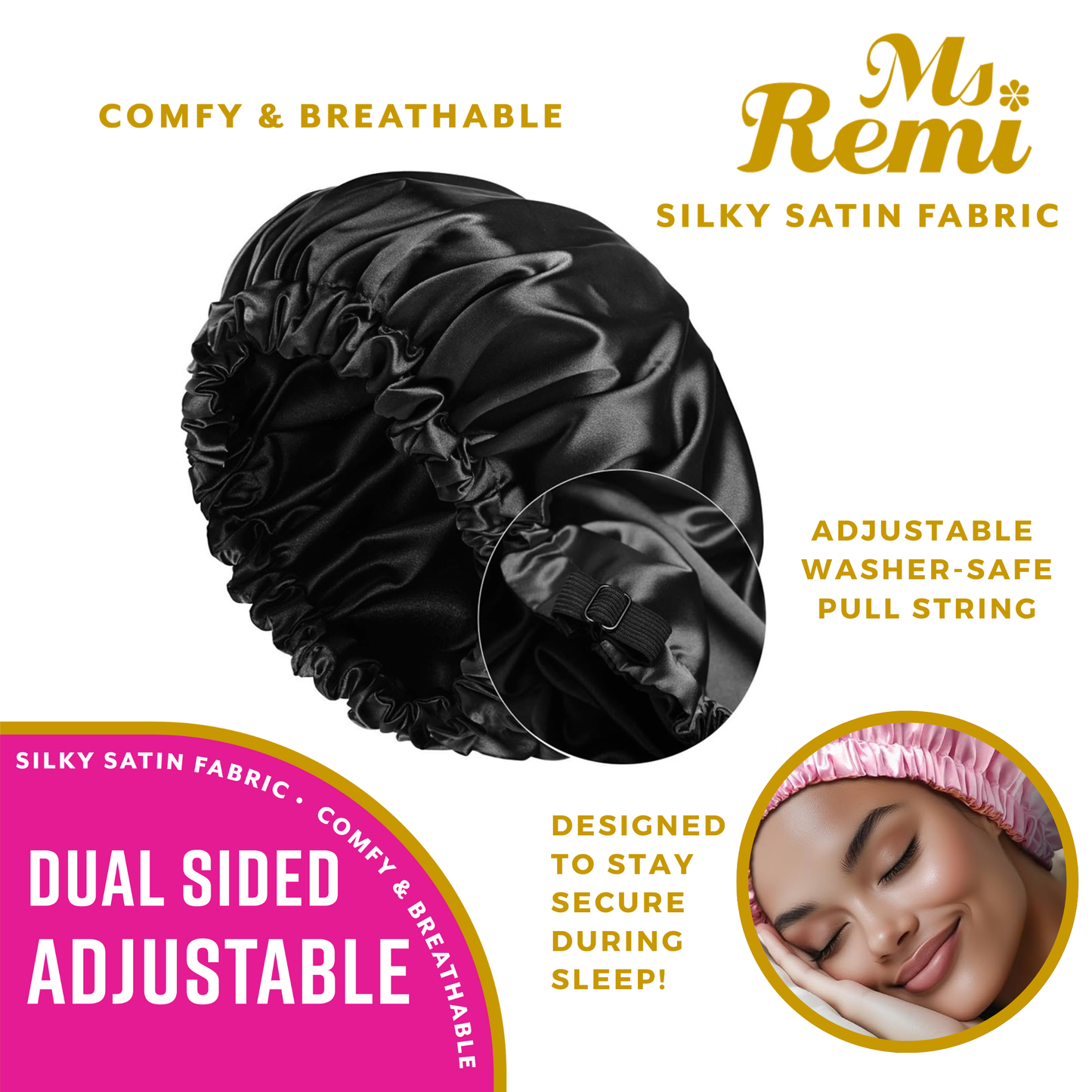 Ms. Remi Adjustable Dual-Sided Silky Satin Bonnet X-Large