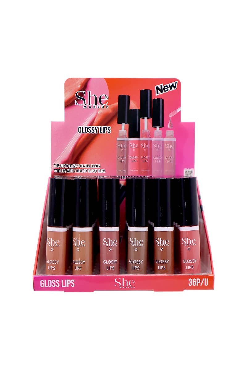 SHE LG06 Nudes Glossy Lips Lip Gloss - 36 pcs