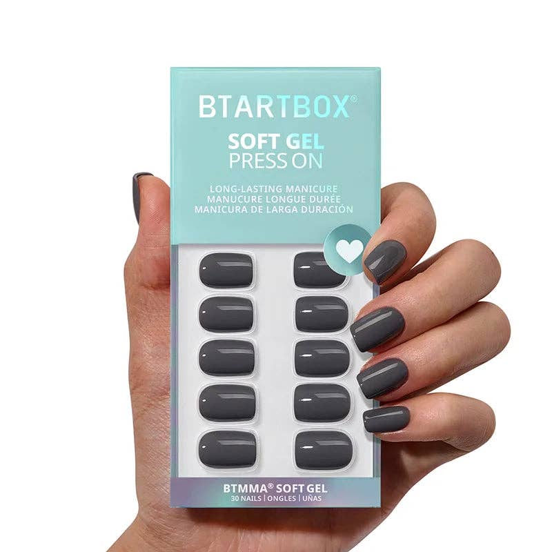 Deep Grey Squoval Press On Nails - Reusable False Nails Set
