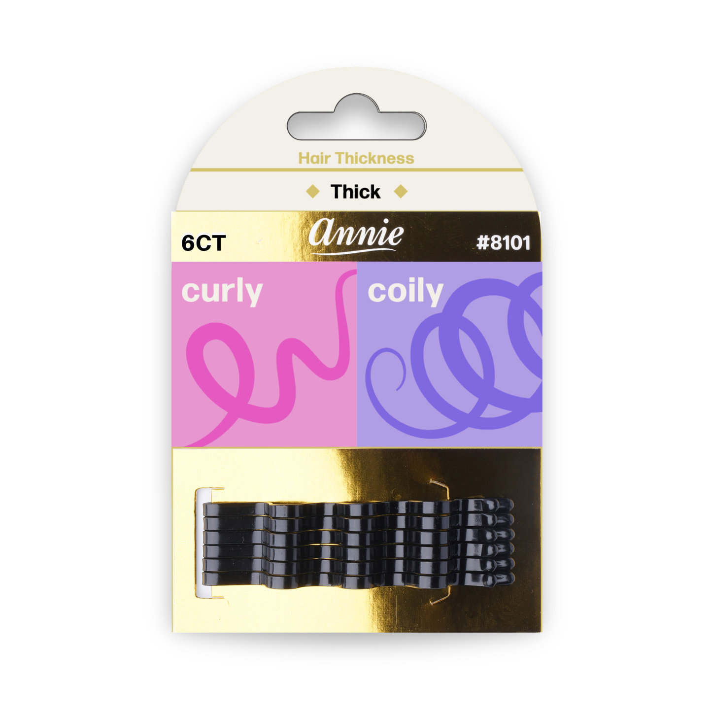 Annie 6.5cm Big Curve Bobby Pin 6ct Black