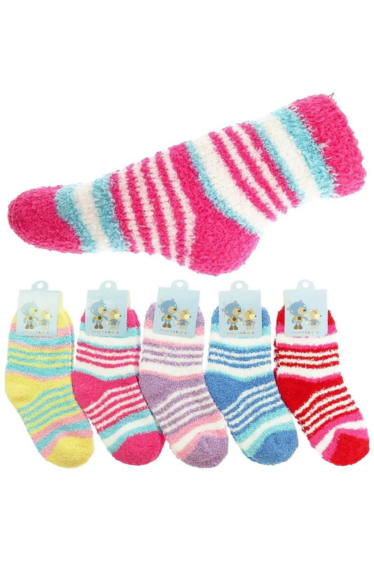 Kids Multi-Stripe Fuzzy Cozy Lounge Quarter Socks