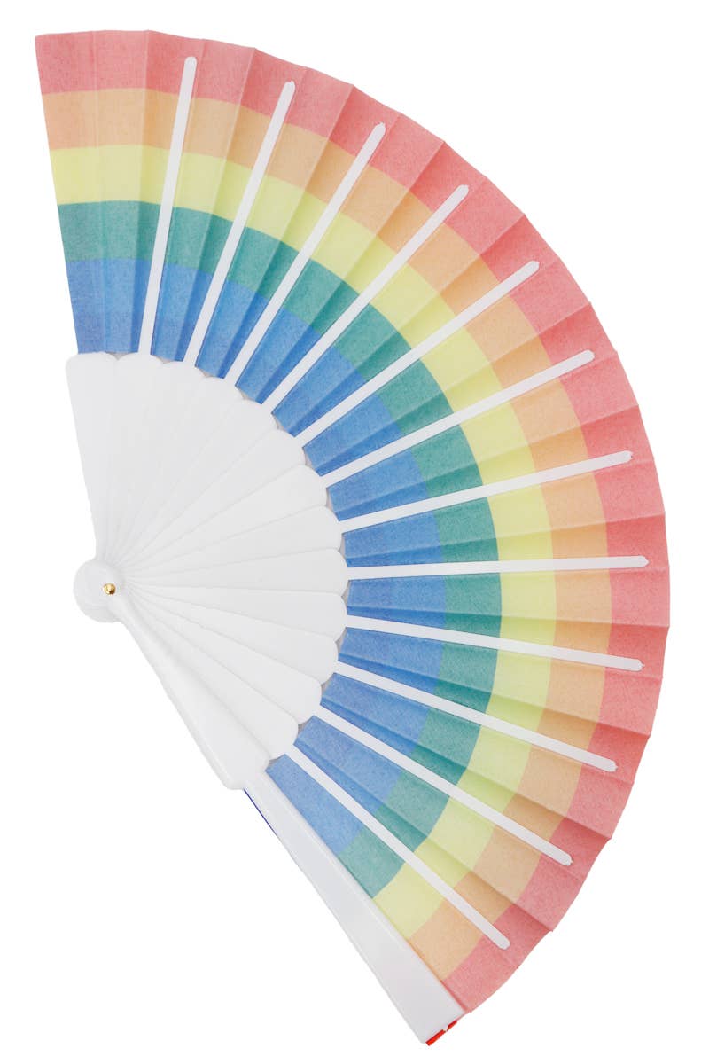 Rainbow Pride White Frame Hand-Held Folding Fan