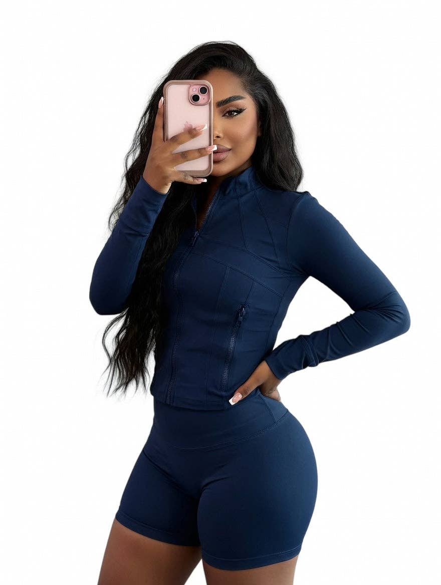 FASHION  Athletic Short Set Long-Sleeve Zip-Up Design 4068LY-clothes