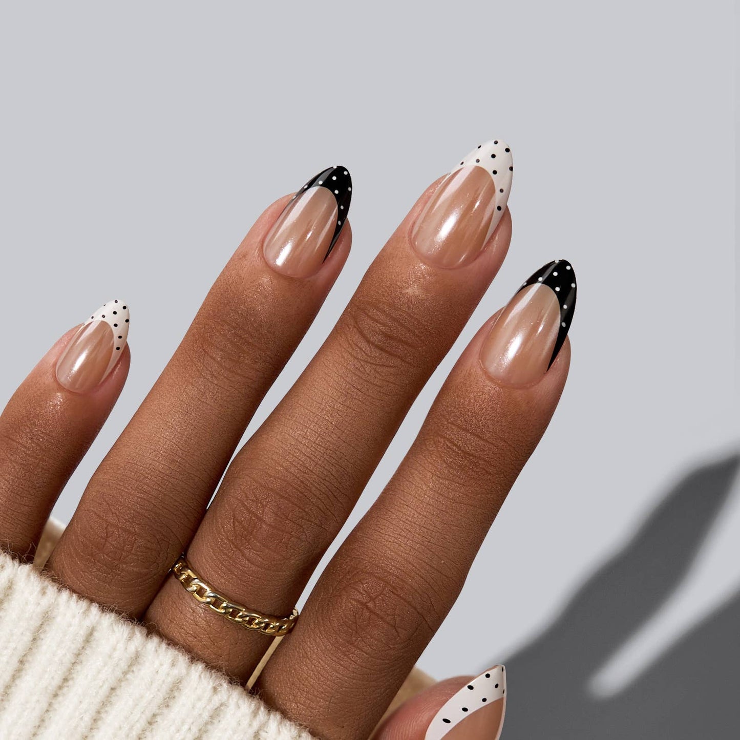 3D Golden French Tip Cat Eye Nails- 32pcs Short Almond Brown