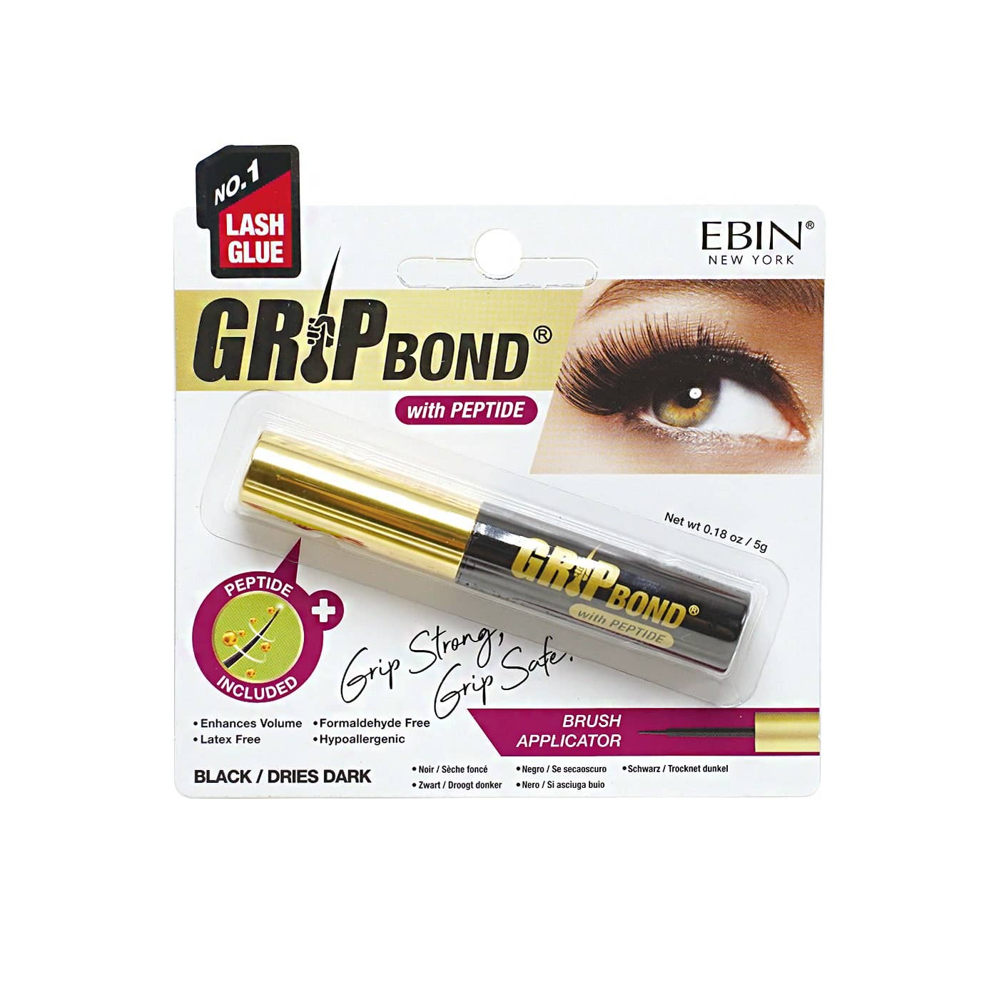 GRIP BOND LASH ADHESIVE with PEPTIDE - BLACK / BRUSH