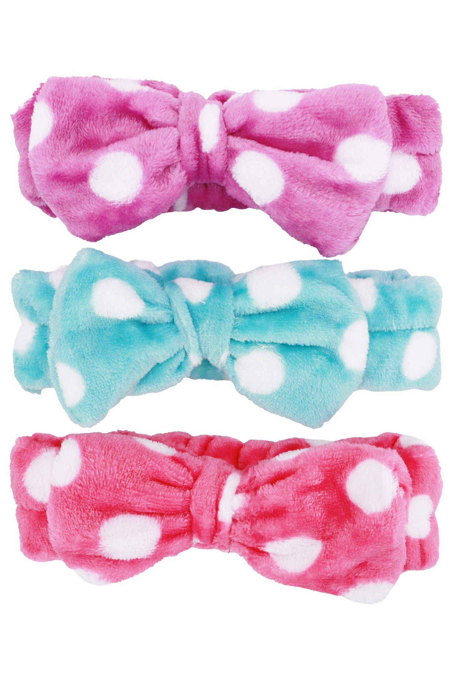 Polka Dot Ribbon Bow Fuzzy Fleece Spa Headband