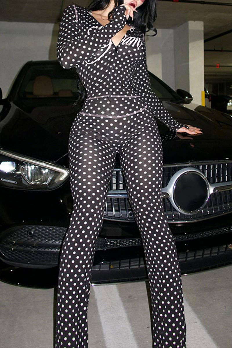 Polka Dot Hooded Jumpsuit-clothes
