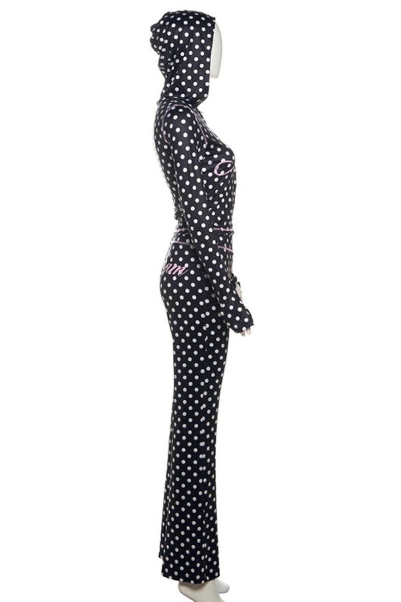 Polka Dot Hooded Jumpsuit-clothes
