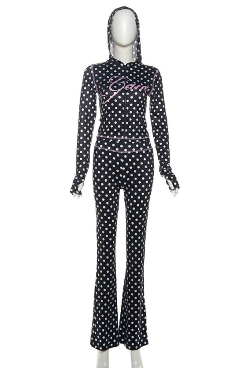 Polka Dot Hooded Jumpsuit-clothes