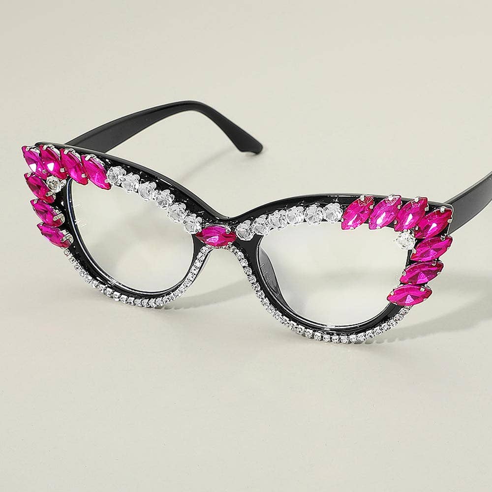 Bold Crystal Embellished Cat Eye Frame Fashion Sunglasses