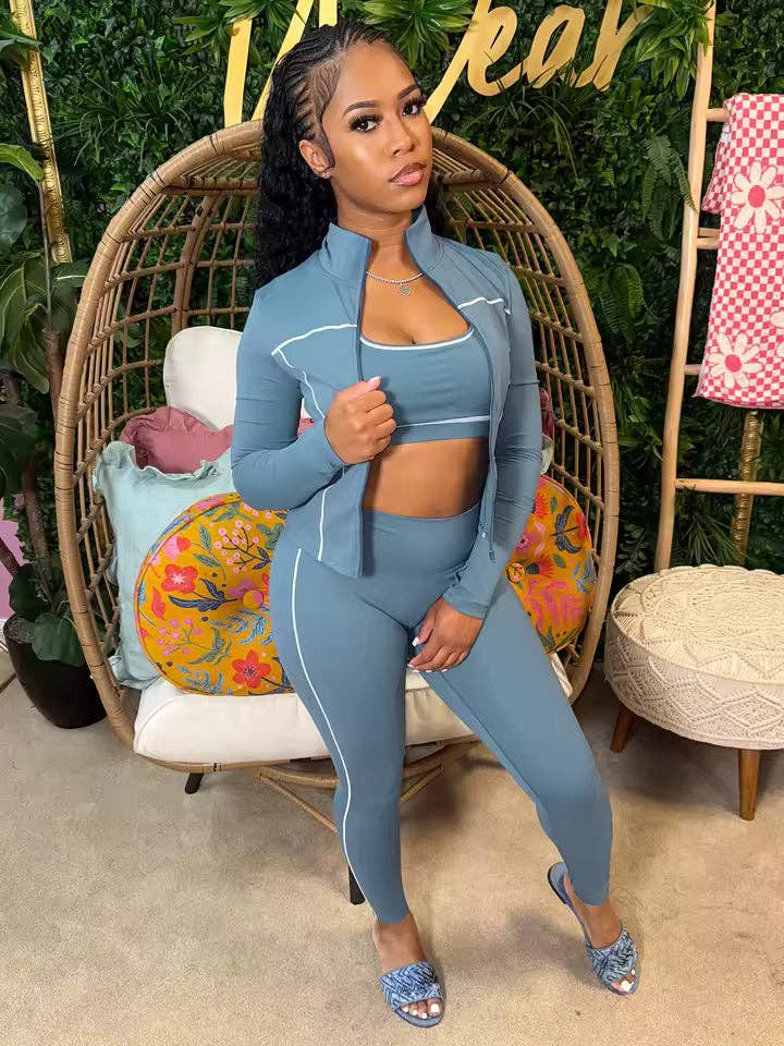 FASHION 3-Piece Activewear Set – Sports Bra, Leggings & Zip Jacket MB5038-clothes