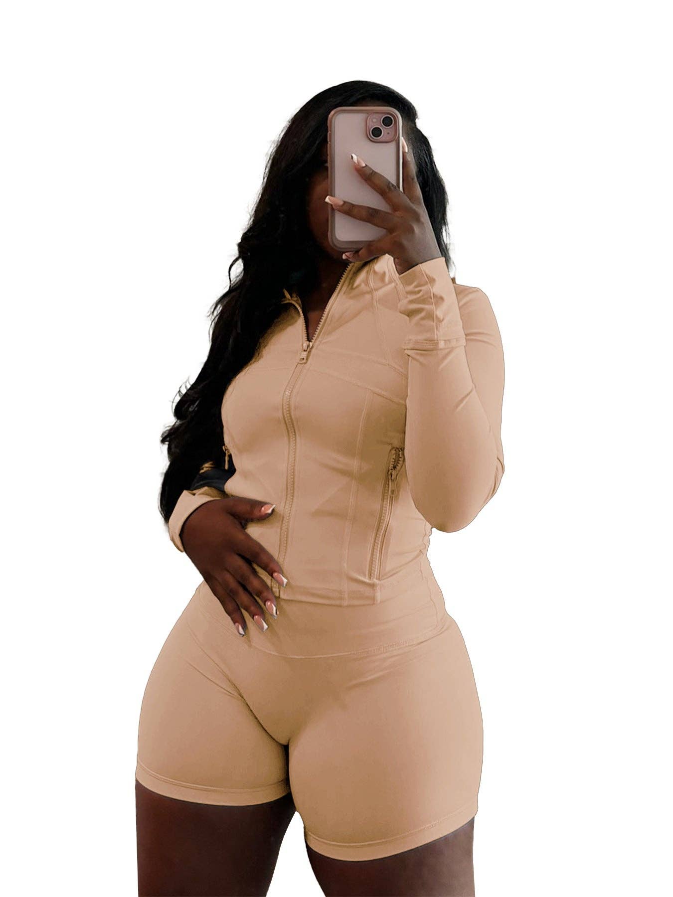 FASHION  Athletic Short Set Long-Sleeve Zip-Up Design 4068LY-clothes