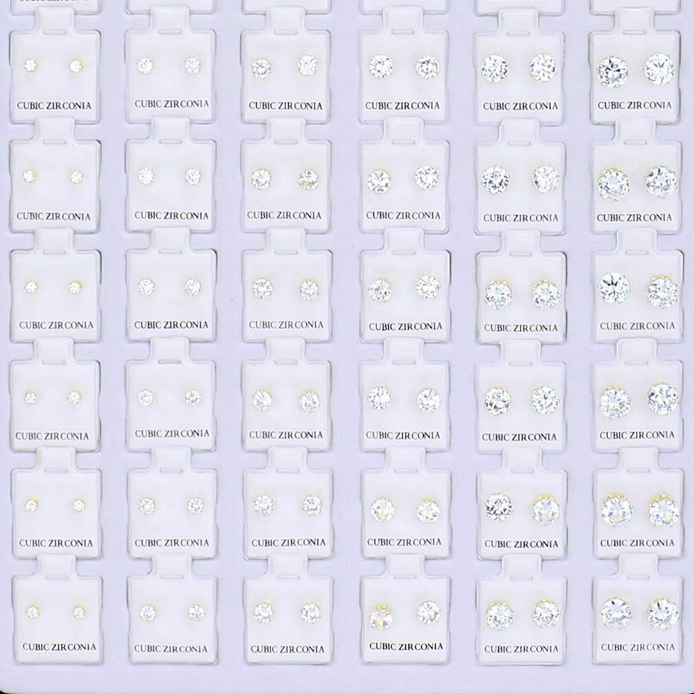 72PAIRS - Round CZ Stone Stud Earrings