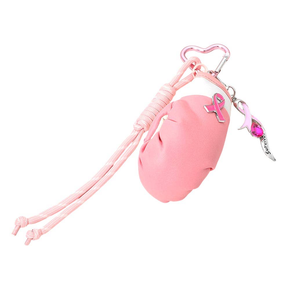 Pink Ribbon Boxing Glove Keychain Bag Charm
