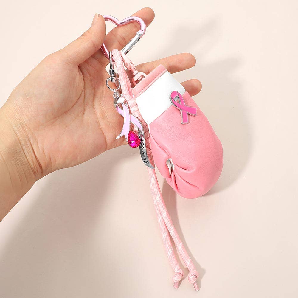 Pink Ribbon Boxing Glove Keychain Bag Charm