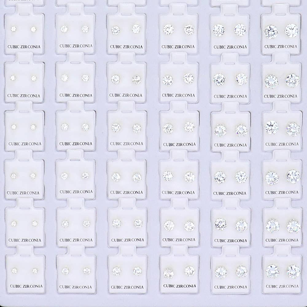 72PAIRS - Round CZ Stone Stud Earrings