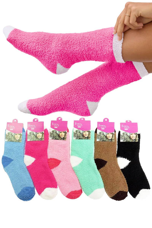 Women's Two Tone Fuzzy Cozy Lounge Quarter Socks
