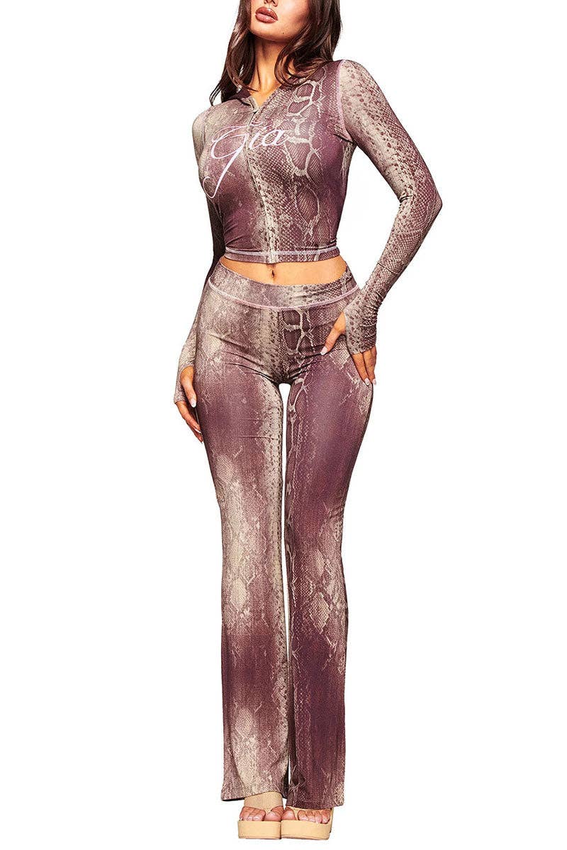 Leopard Print Hoodie and Flare Pants Set- clothes