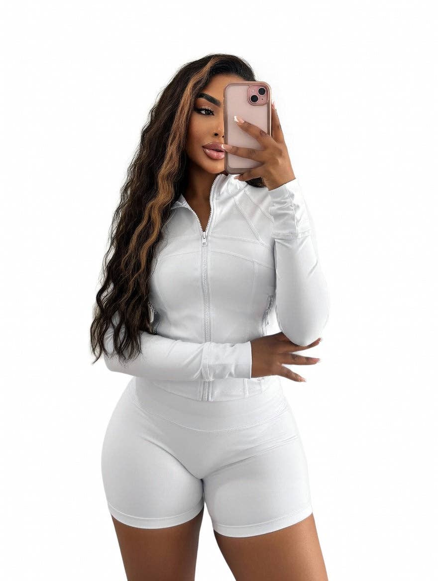 FASHION  Athletic Short Set Long-Sleeve Zip-Up Design 4068LY-clothes