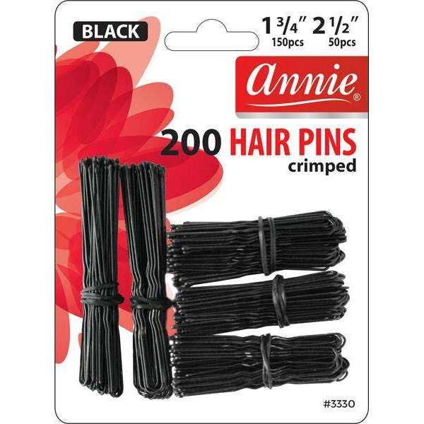 Annie Hair Pins Crimped Combo Set 1 3/4 Inch & 2 1/2 Inch, 200 Count, Black
