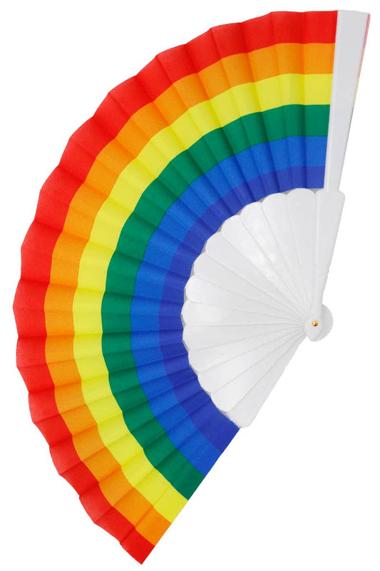 Rainbow Pride White Frame Hand-Held Folding Fan