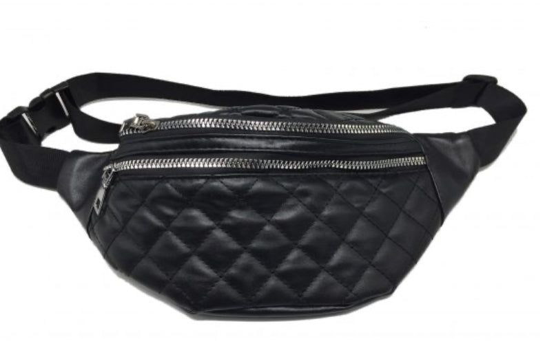 BLACK LEATHER FANNY PACK