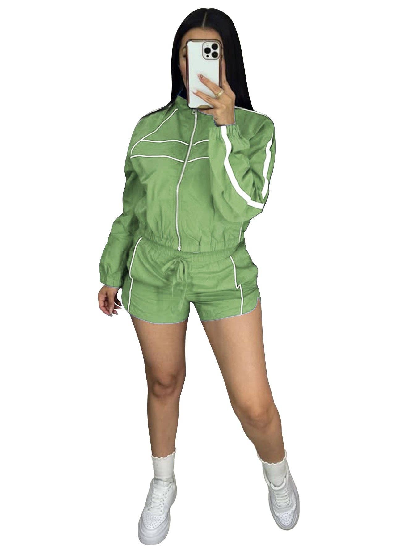 FASHION Two-Piece Track Shorts and Cropped Zip-Up Jacket Set 5020LY-clothes