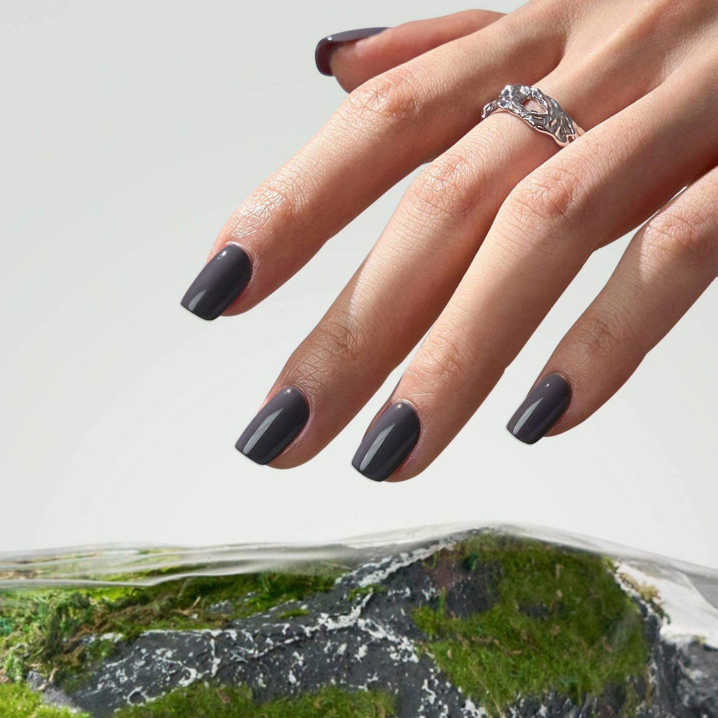 Deep Grey Squoval Press On Nails - Reusable False Nails Set