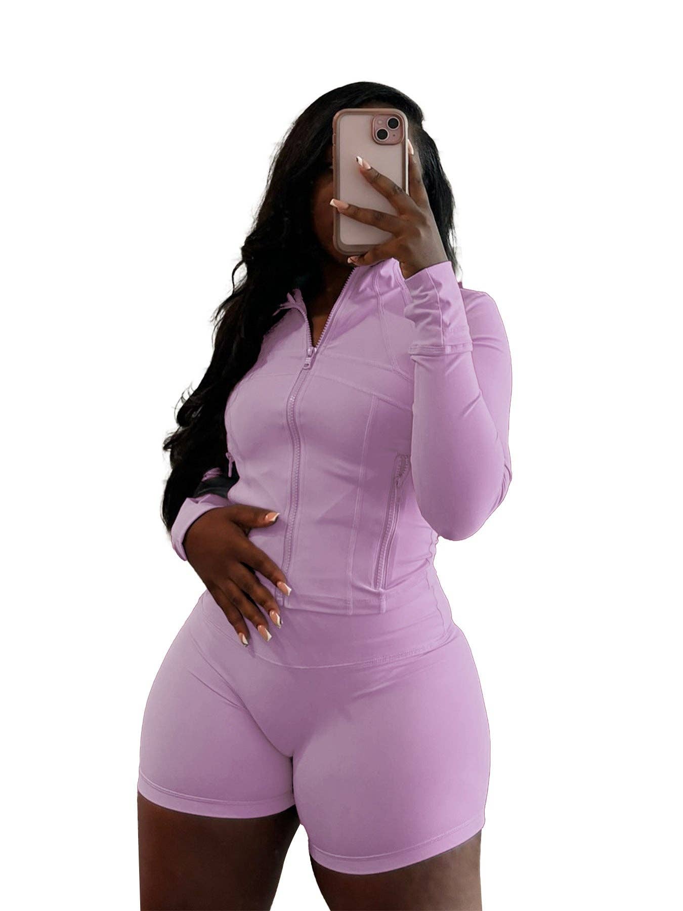 FASHION  Athletic Short Set Long-Sleeve Zip-Up Design 4068LY-clothes