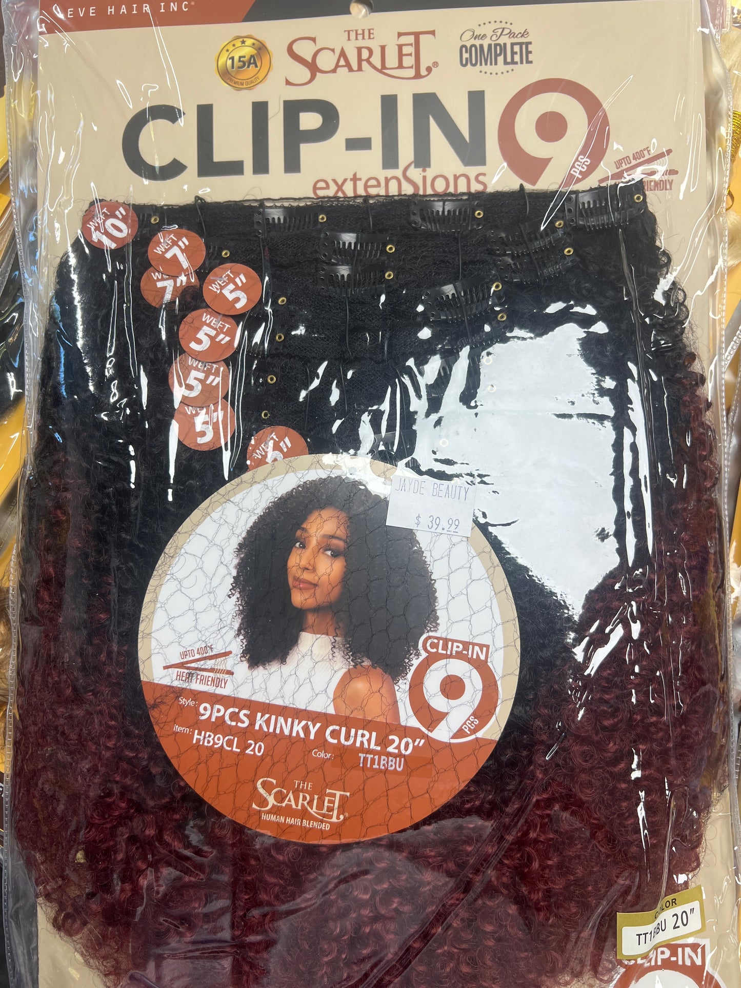 Scarlett clip in kinky curly 20” 1b/burgundy
