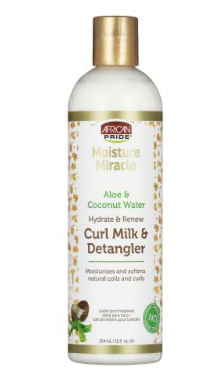 African Pride Moisture Miracle Aloe & Coconut Water Hydrate & Renew Curl Milk & Detangler 12oz/ 354ml