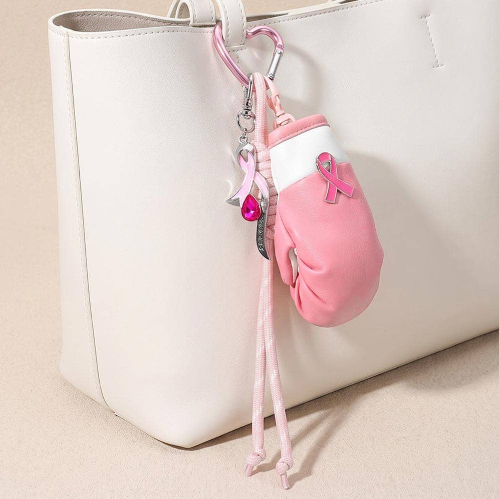 Pink Ribbon Boxing Glove Keychain Bag Charm