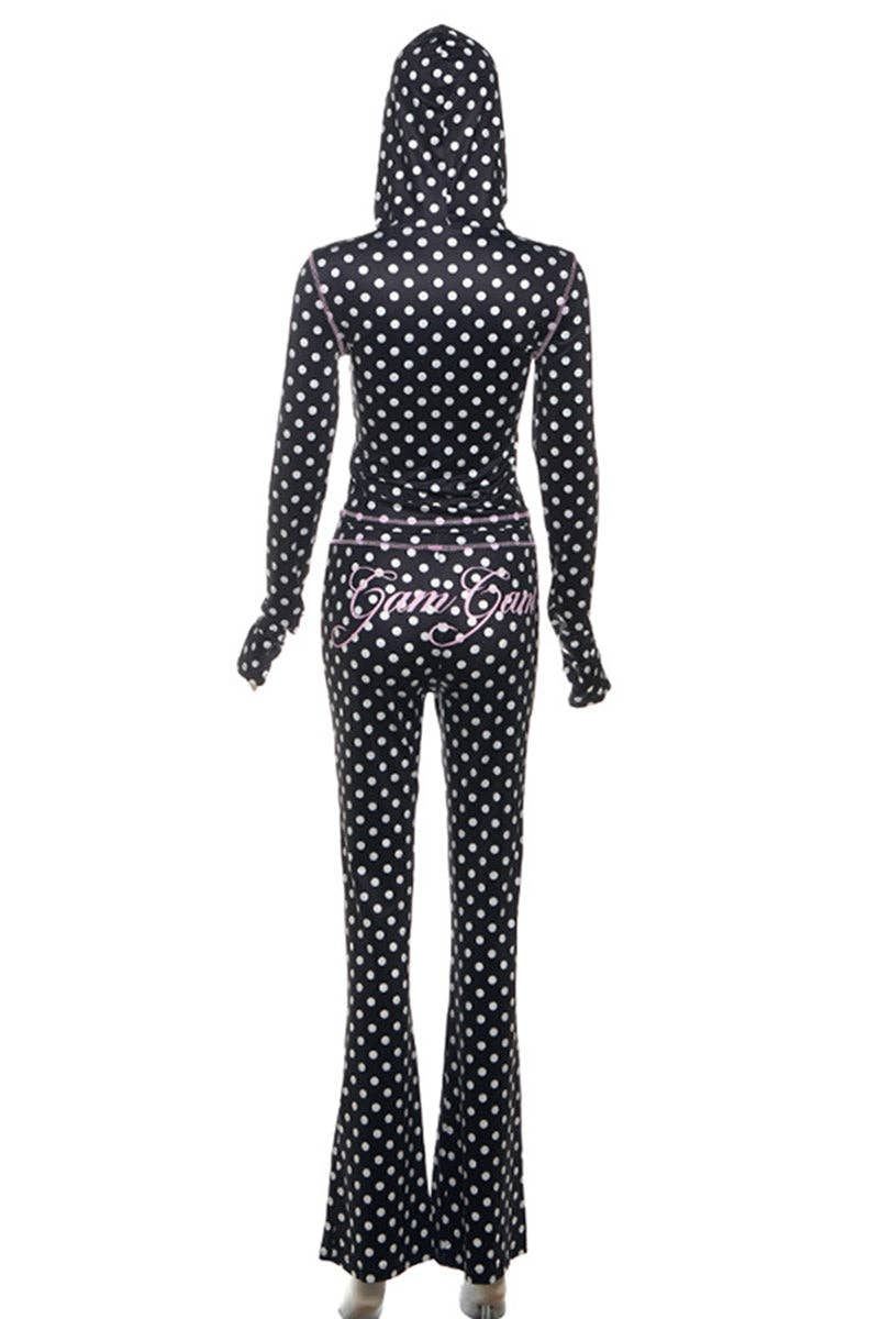 Polka Dot Hooded Jumpsuit-clothes