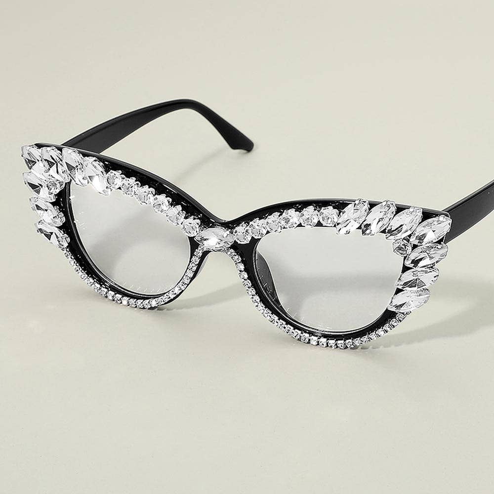 Bold Crystal Embellished Cat Eye Frame Fashion Sunglasses