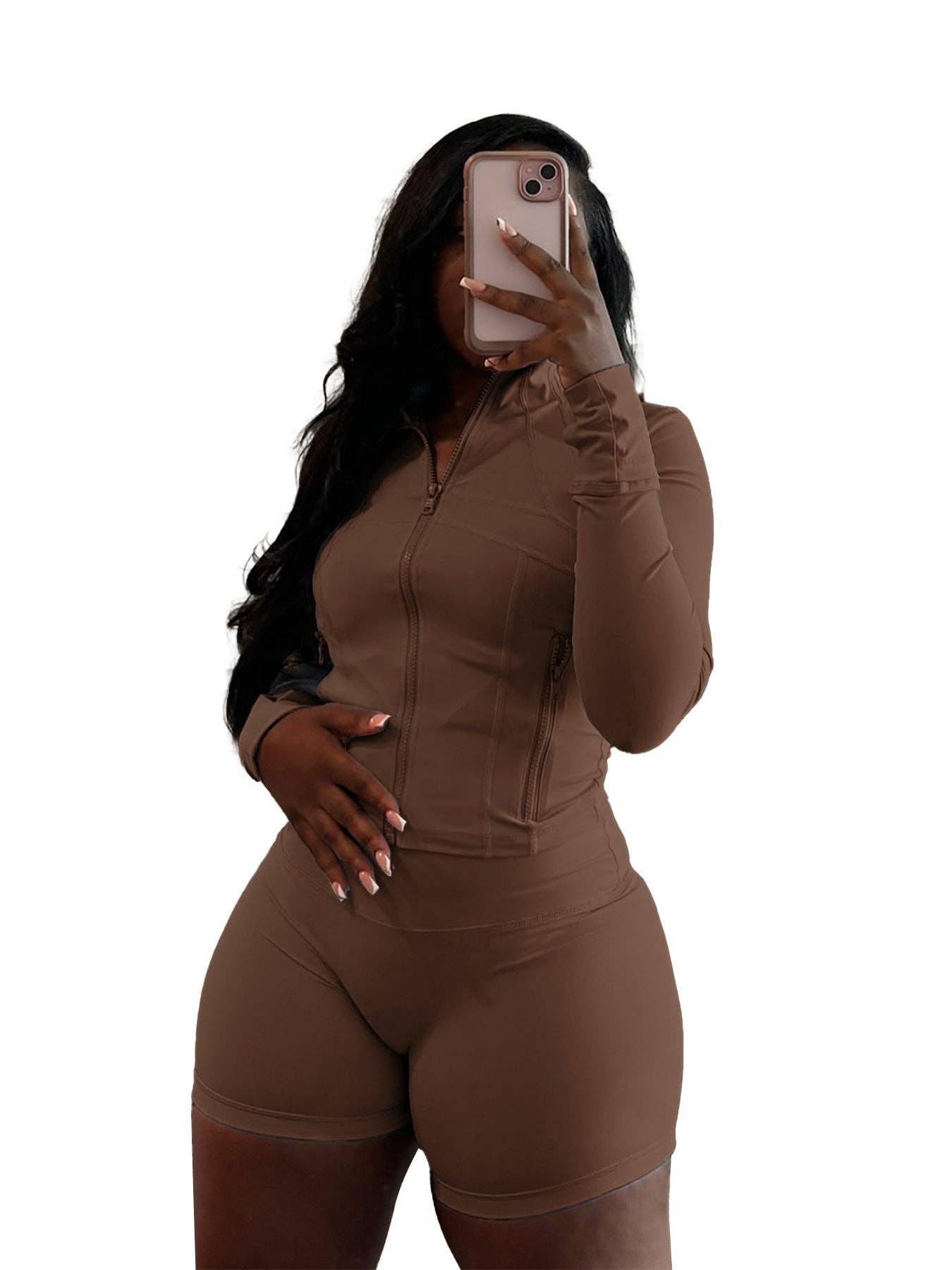 FASHION  Athletic Short Set Long-Sleeve Zip-Up Design 4068LY-clothes