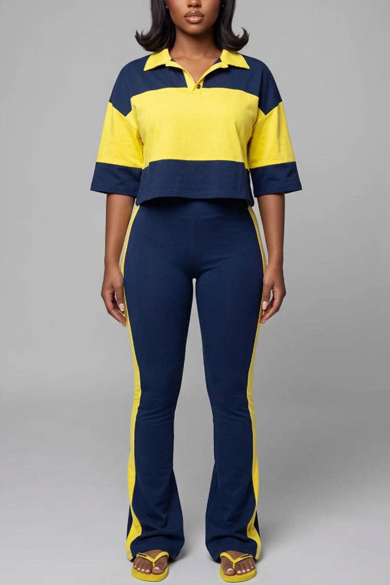 Side Stripe High-Waist Flare Casual Pants-clothes