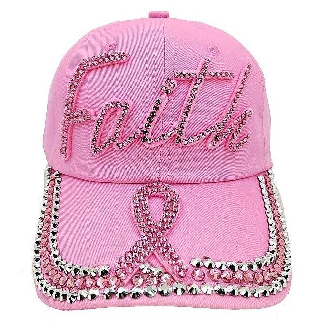 Faith PInk Ribbon Rhinestone Cap